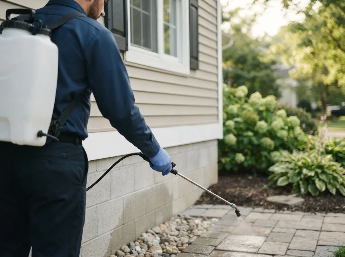 Pest control technician inspecting a home in Newport Center, VT